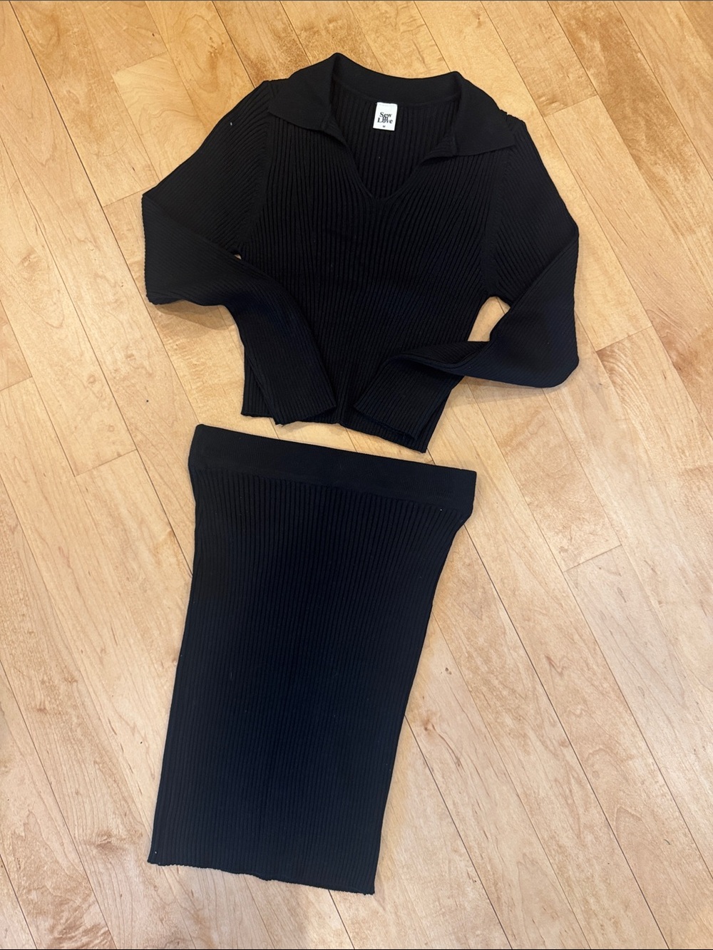 Sew In Love Black Ribbed Knit Skirt Set
